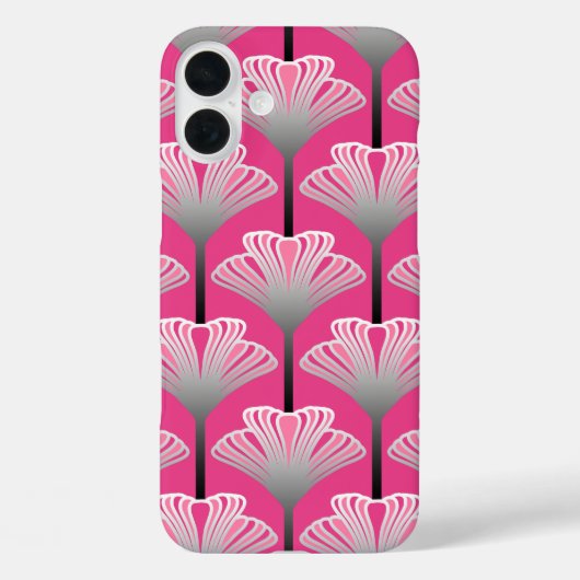 Art Deco Lily, Fuchsia Pink und Silver Grau Case-Mate iPhone Hülle (Rückseite)