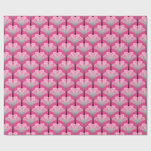 Art Deco Lily, Fuchsia Pink und Silver Grau Geschenkpapier (Flach)