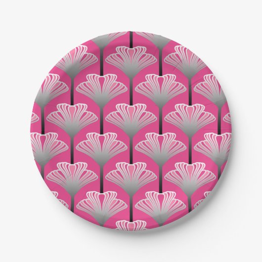 Art Deco Lily, Fuchsia Pink und Silver Grau Pappteller (Vorderseite)