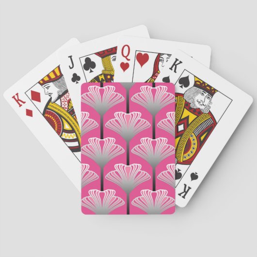 Art Deco Lily, Fuchsia Pink und Silver Grau Spielkarten (Rückseite)