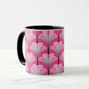 Art Deco Lily, Fuchsia Pink und Silver Grau Tasse