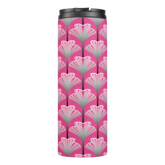 Art Deco Lily, Fuchsia Pink und Silver Grau Thermosbecher (Rückseite)