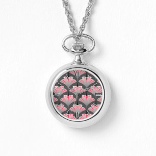 Art Deco Lily, grau / grau und korallenrosa Armbanduhr