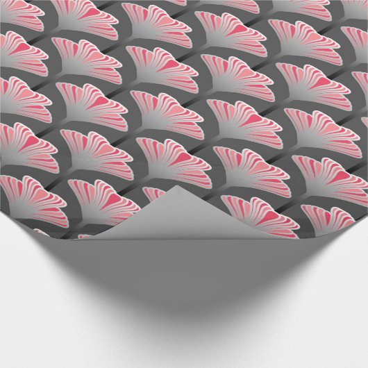 Art Deco Lily, grau / grau und korallenrosa Geschenkpapier (Ecke)
