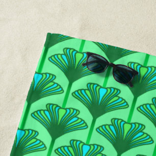 Art Deco Lily, Jade Green und Türkis Strandtuch
