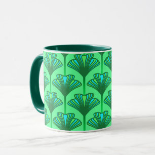 Art Deco Lily, Jade Green und Türkis Tasse