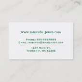 Art Deco Lily, Jade Green und Türkis Visitenkarte (Rückseite)