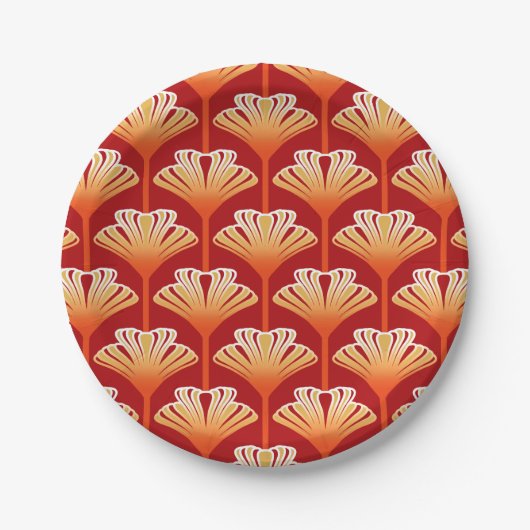 Art Deco Lily, Mandarine Orange und Gold Pappteller (Vorderseite)