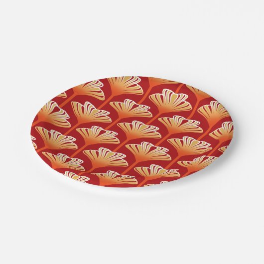 Art Deco Lily, Mandarine Orange und Gold Pappteller (Schrägansicht)