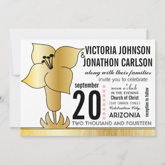 Art Deco Lily Moderne Typografie Einladung (Vorderseite)