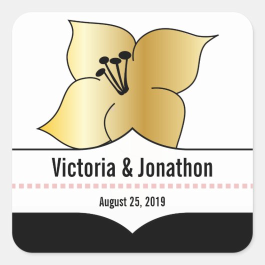 Art Deco Lily Moderne Typografie Einladung Quadratischer Aufkleber (Vorderseite)