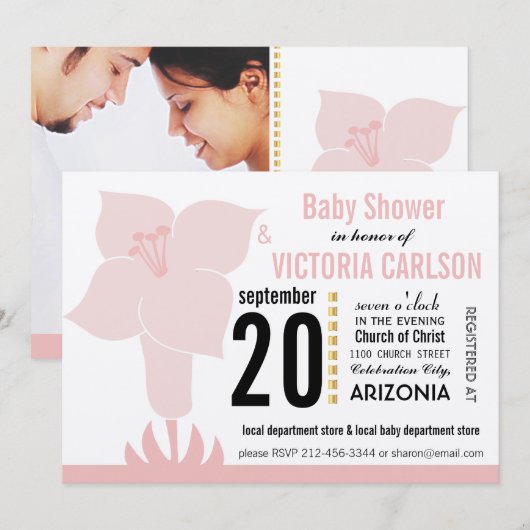 Art Deco Lily Moderne Typografie Kinderdusche Einladung (Vorne/Hinten)