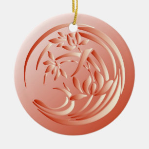 Art Deco Lily Muster - Korallenorange Keramik Ornament