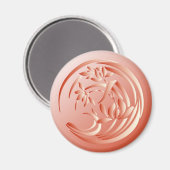 Art Deco Lily Muster - Korallenorange Magnet (Vorderseite/Rückseite)