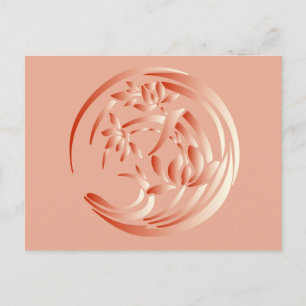 Art Deco Lily Muster - Korallenorange Postkarte