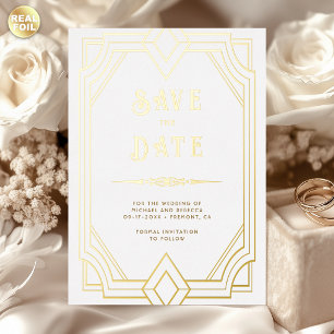 Art Deco Line Hochzeit Weiß Gold Save the Date Folieneinladung