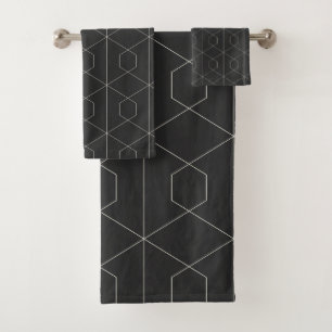 Art Deco Lineare Geometrie Muster Schwarz-Weiß  Badhandtuch Set