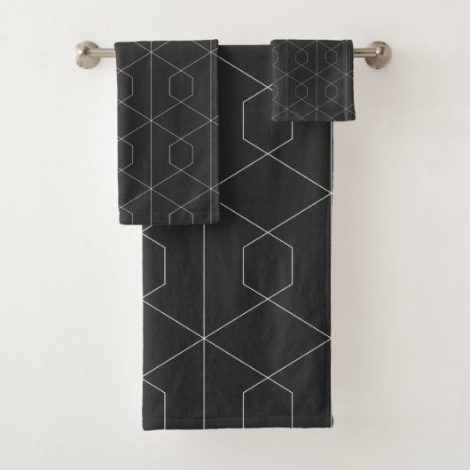 Art Deco Lineare Geometrie Muster Schwarz-Weiß  Badhandtuch Set (Insitu)