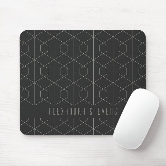 Art Deco Lineare Geometrie Schwarz-weiß Personalis Mousepad (Mit Mouse)