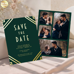 Art Deco Linien Smaragd-Gold Hochzeit Termin vorme Folieneinladung