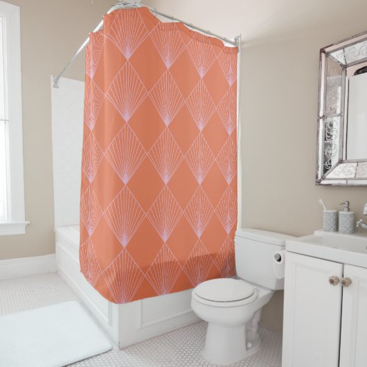Art-Deco-Linienmuster Orange und Pink Duschvorhang (Beispiel)
