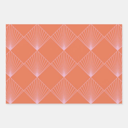 Art-Deco-Linienmuster Orange und Pink Geschenkpapier Set (Vorderseite 3)