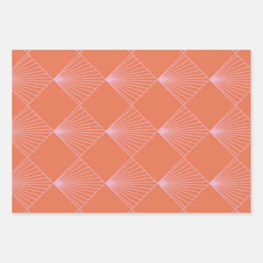 Art-Deco-Linienmuster Orange und Pink Geschenkpapier Set (Vorderseite 2)