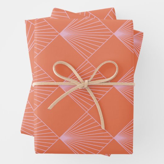 Art-Deco-Linienmuster Orange und Pink Geschenkpapier Set (Beispiel)