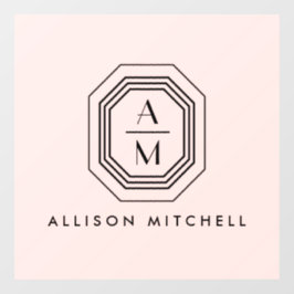 Art-Deco-Logo auf Monogramm in Rosa Fensteraufkleber