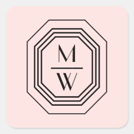 Art-Deco-Logo auf Monogramm in Rosa Quadratischer Aufkleber