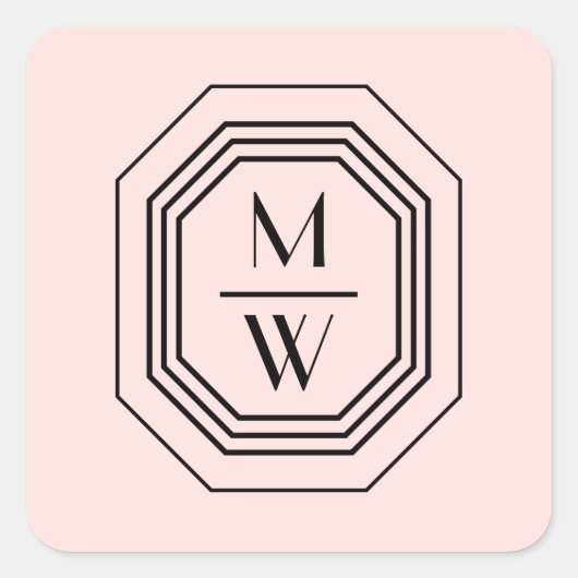 Art-Deco-Logo auf Monogramm in Rosa Quadratischer Aufkleber (Vorderseite)