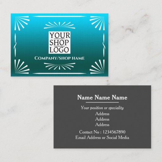 Art Deco Logo Blue Visitenkarte (Vorne/Hinten)