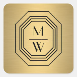 Art-Deco-Logos für Monogramme auf Imitaten Gold Quadratischer Aufkleber