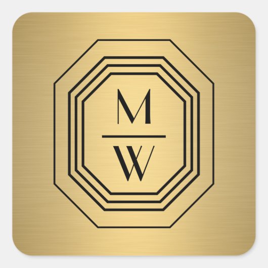 Art-Deco-Logos für Monogramme auf Imitaten Gold Quadratischer Aufkleber (Vorderseite)