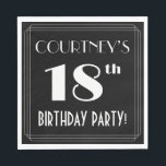 Art Deco Look 18th Birthday Party With Custom Name Serviette<br><div class="desc">This elegant eighteenth birthday party/celebration paper napkin design features a customizable name, an intricate art deco look inspired number “18th”, the message “BIRTHDAY PARTY!”, and a multi-line border. There is a black-colored background by default, but it can be customized to a different color, if desired. Luxurious birthday themed paper napkins...</div>
