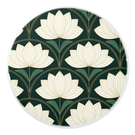 Art Deco Lotus - Blume über das Goldene Fans Muste Keramikknauf (Vorderseite)