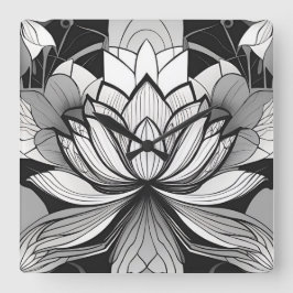 Art Deco Lotus Clock Quadratische Wanduhr