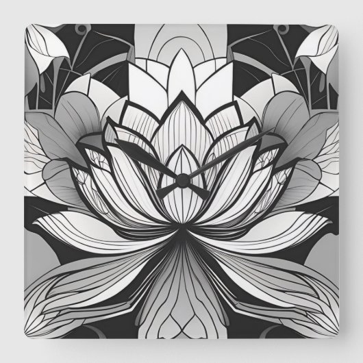 Art Deco Lotus Clock Quadratische Wanduhr (Vorderseite)