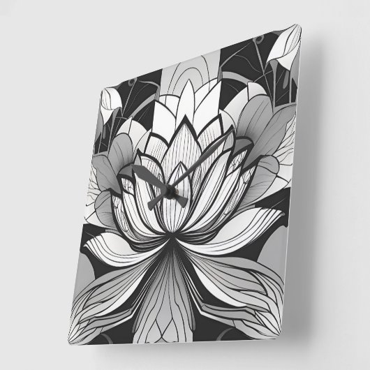 Art Deco Lotus Clock Quadratische Wanduhr (Winkel)