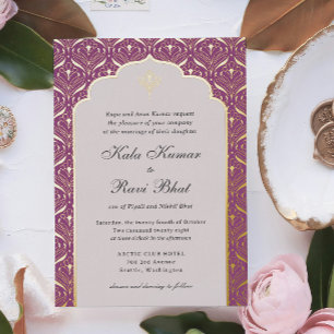 Art Deco Lotus Gold Blumenhochzeit Folieneinladung