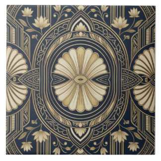 Art Deco Lotus Mandala Navy & Gold geometrisches M Fliese