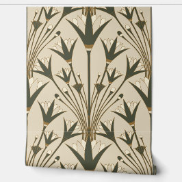 Art Deco Lotus - Scallop Lotus - Brown & Green Tapete