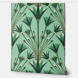 Art Deco Lotus - Scallop Lotus - Mint Green Tapete