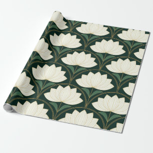 Art Deco Lotusblumen auf goldenen Fächerformen  Geschenkpapier