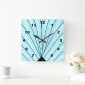 Art Deco Lüfter Design Blue Square Wall Clock Quadratische Wanduhr (Zuhause)