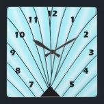 Art Deco Lüfter Design Blue Square Wall Clock Quadratische Wanduhr<br><div class="desc">Wall clock art deco design that you can customise with any text of your choice. Should you require any help with customising then contact us through the link on this page. Art deco wall clock.</div>