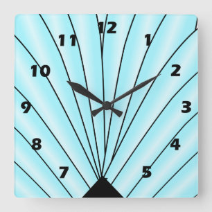 Art Deco Lüfter Design Blue Square Wall Clock Quadratische Wanduhr