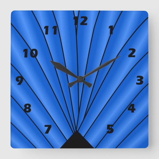 Art Deco Lüfter Design Deep Blue Quadratische Wanduhr (Vorderseite)