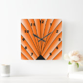 Art Deco Lüfter Design Orange Square Wall Clock Quadratische Wanduhr (Zuhause)