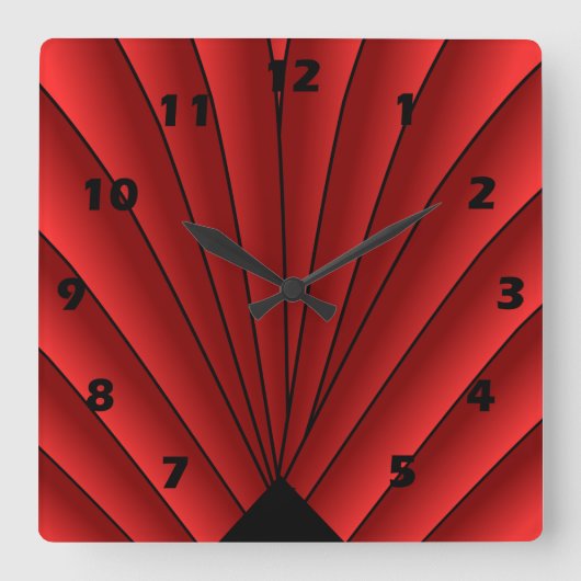 Art Deco Lüfter Design Red Square Wall Clock Quadratische Wanduhr (Vorderseite)